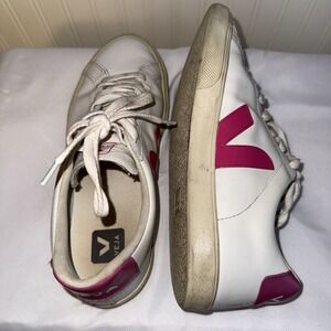 VEJA ESPLAR LOGO LEATHER LOW-TOP SNEAKERS WOMEN SHOES SIZE 8 PINK WHITE